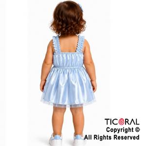 DISFRAZ PRINCESA CORTO CON BRETEL FRUNCIDO CELESTE TALLE 0
